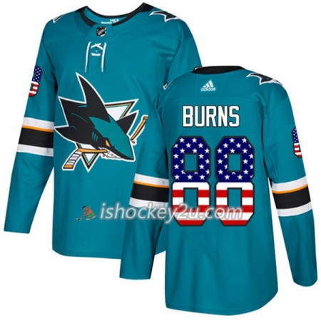 Mænd NHL San Jose Sharks Trøje Brent Burns 88 Adidas 2017-2018 Teal USA Flag Fashion Authentic